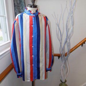 RUGGERI Stripe Ruffle Button Down Shirt Plus Size 18